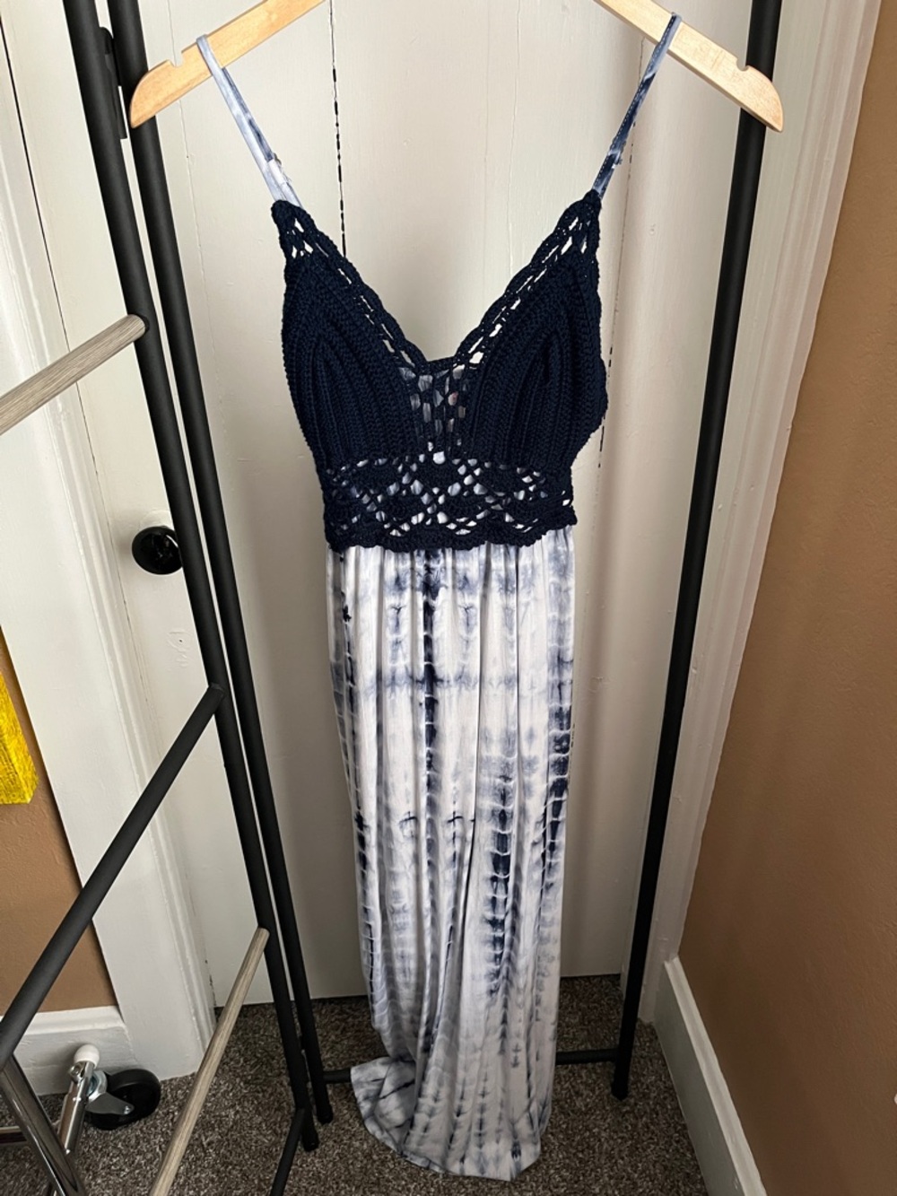 Xhilaration Navy Crochet Top Blue Tie-Dye Maxi Dress